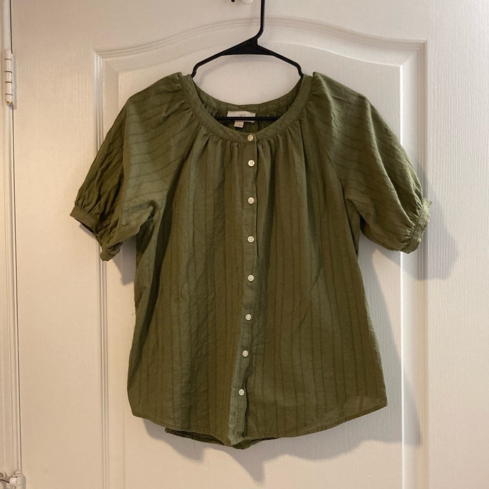 LOFT Olive Green Button-Up Women's Top